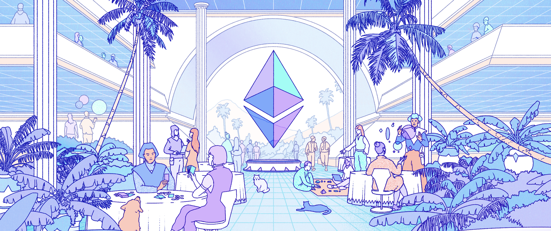 Un'illustrazione di una città futuristica che rappresenta l'ecosistema di Ethereum.