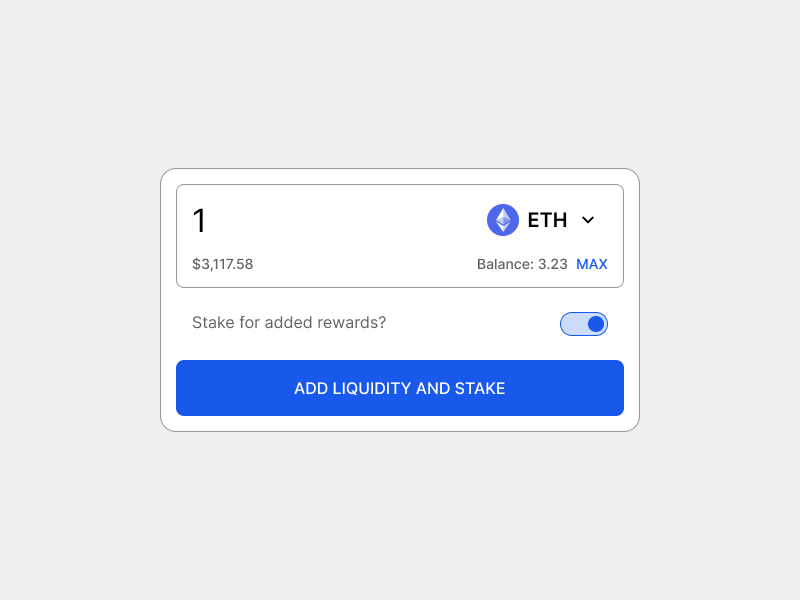 Finestra modale che visualizza un interruttore per combinare le azioni di deposito e staking